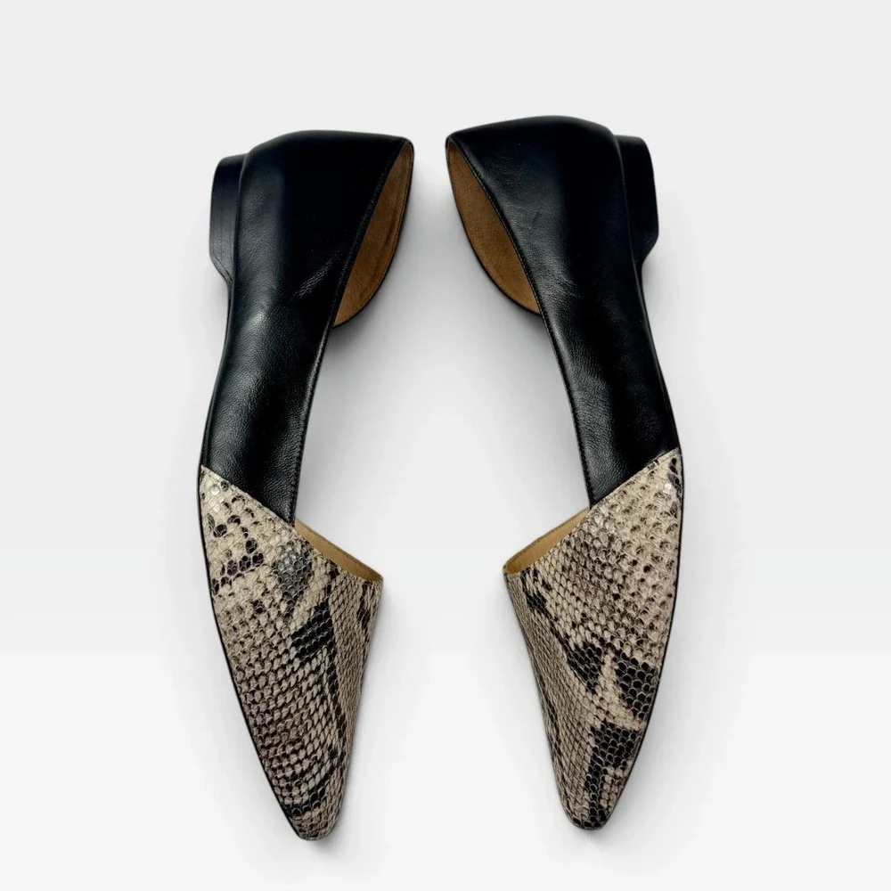 Cole Haan Amalia Skimmer Flats Womens 10.5 Black Snake Print D'Orsay Excellent